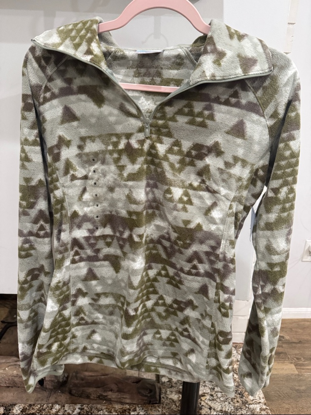 Columbia Women's Half-Zip Fleece Pullover in Olive Green & Gray